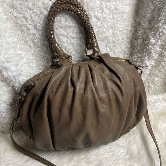 Ellie Tahari soft leather Brown large Satchel/ shoulder bag gold tone hardware - Picture 4 of 13